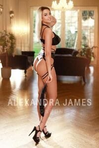 slim leggy escort in white lingerie