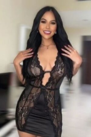 Stirling escort smiles in black lingerie