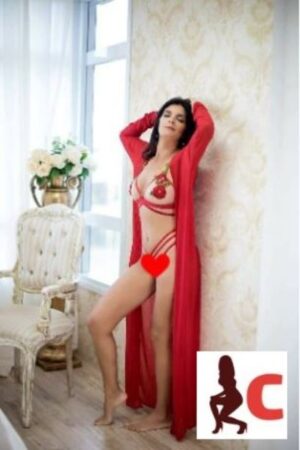 erotic Aberdeen escort in a red gown