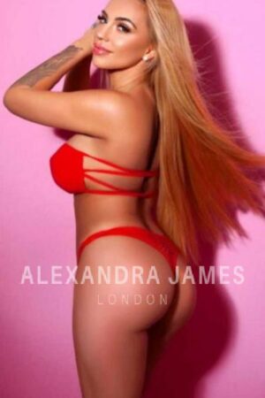 Blonde Tattooed London Escort in red underwear