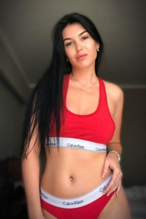 hot Dublin escort in red and white Calvin Klein underwear