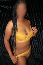 Ebony Birmingham escort in yellow lingerie