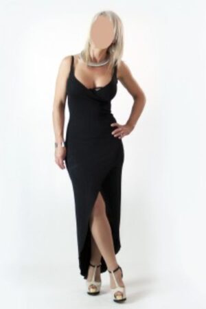 Gabriella Blonde British Glasgow Escort in a black dress
