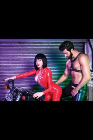 Salma TS with male leather playmate