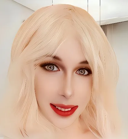 Blonde TV escort in red lipstick