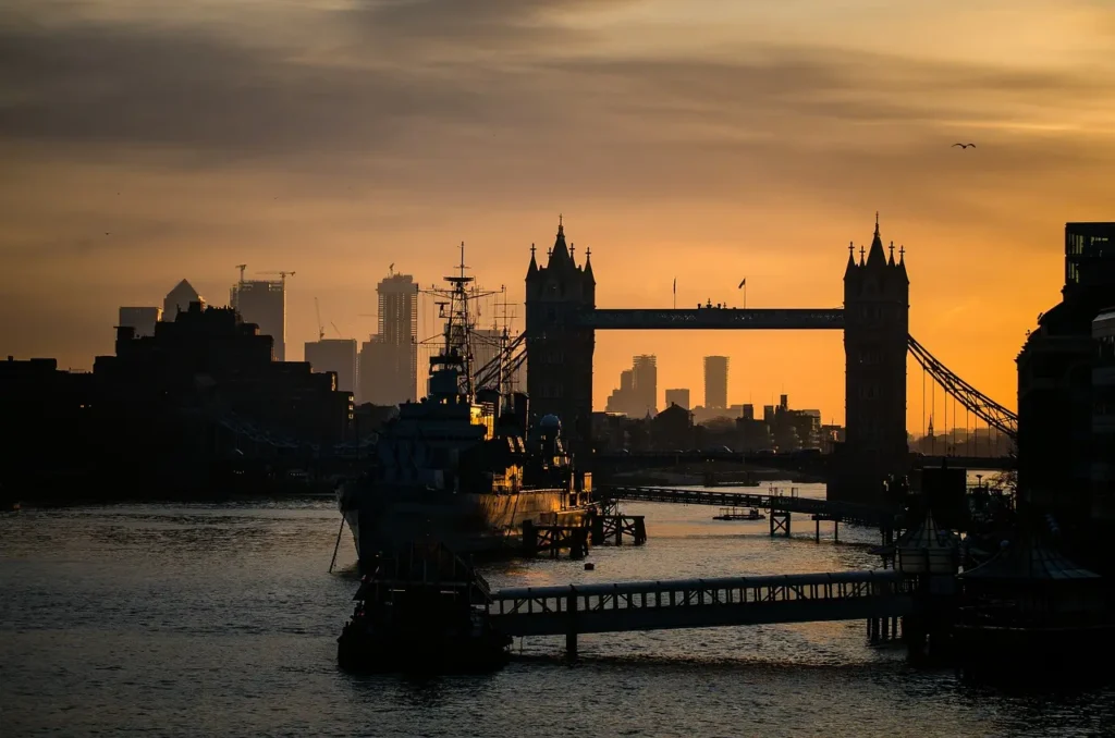 A ship in London river at night