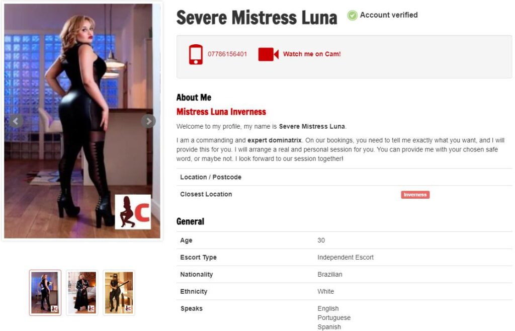 Mistress Luna in tight black outfit