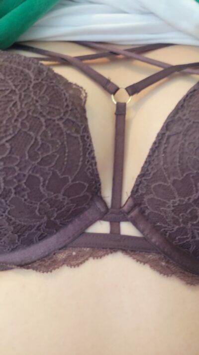 Close up of escorts breasts