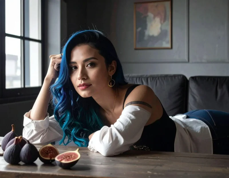 Sexy blue haired woman