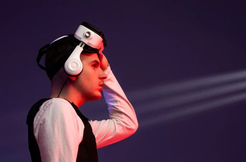 Man with a VR set on