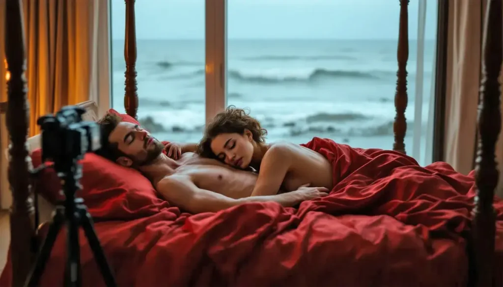 Couple laid in bed