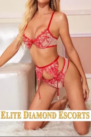 Blonde Croatian Escort in red lingerie