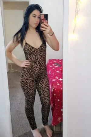 Leicester Escort in a leopard print outfit