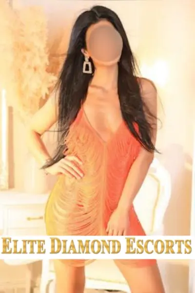 British Escort in an orange dress