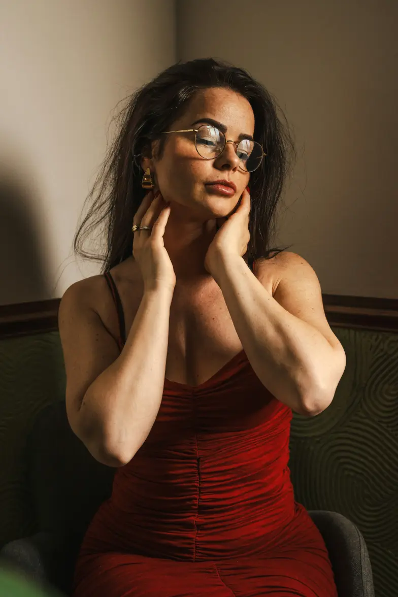 Sexy Newport escort in a red dress