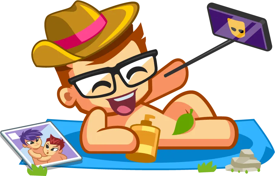 Cartoon man taking a selfie