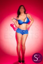 North West Escort in bright blue lingerie